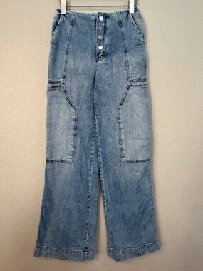 Studio F Ultra Wide Leg Blue Denim Jeans Sz 8 Button Fly